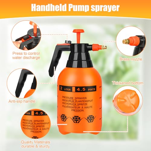 3Pcs 1/2 Gallon Hand Pump Sprayer with Adjustable Nozzle, Orange - color: Orange