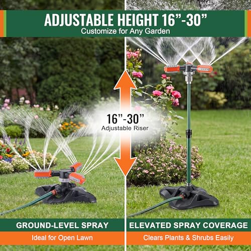 Metal Lawn Sprinkler for Yard with Adjustable Extension Risers