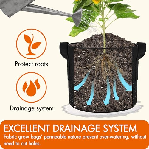 Gardzen 10-Pack 25 Gallon Grow Bags, 300G Thickened Aeration Fabric Pots with Handles, Heavy Duty Cloth Pots for Plants - size: 25 Gallons