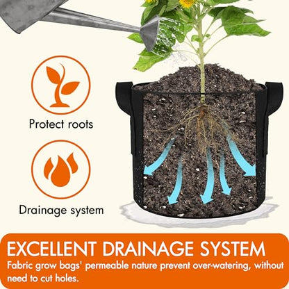 Gardzen 10-Pack 25 Gallon Grow Bags, 300G Thickened Aeration Fabric Pots with Handles, Heavy Duty Cloth Pots for Plants - size: 25 Gallons
