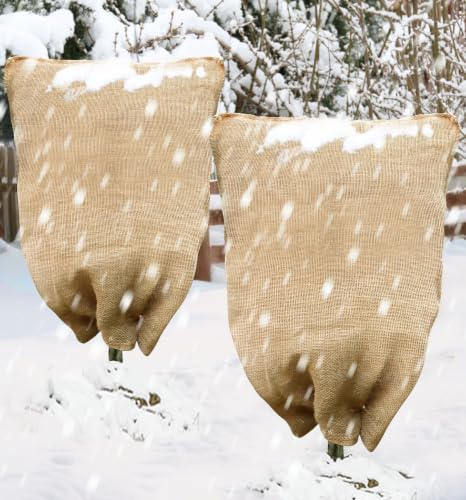 2-Pack Burlap Fabric Plant Bags - 40 X 47 Inch Winter Plant Cover Freeze Protection, Reusable Burlap Sacks Plant Frost Cloth for Outdoor Plants, Cold Weather Tree Wrap for Trees, Bushes & Garden - size: 40*47inch-2Pack