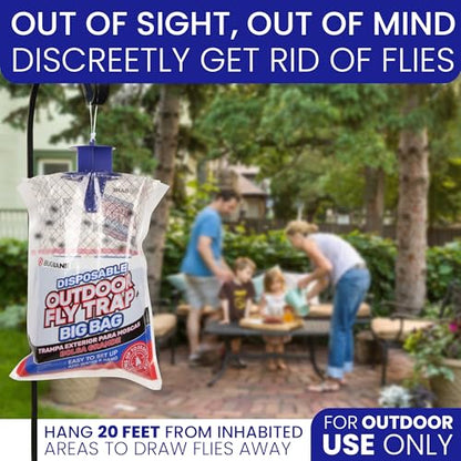 Fly Traps Outdoor Fly Trap for Patio. 2 Large Non-Toxic Pre-Baited Flies Bags Outdoor Disposable. Big Hanging Bug Catchers for All Filth Flies Killer for Outside Bug Control in Yard Horse Ranch. - size: 2pk