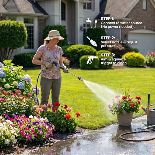 Aquoxis Spray Nozzle, High Pressure Washer Hose Nozzle Gun with Foam, 2 Universal Connectors, Fits Standard Garden Hoses for Car Washing.