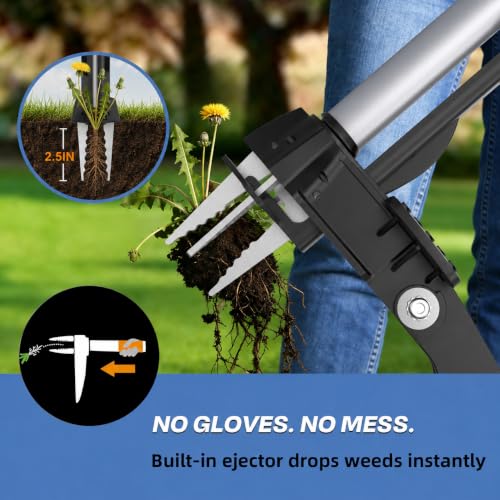 39.2'' Weed Puller Tool with Long Handle, Stand Up Garden Weeder Tool 4 Stainless Steel Claws Heavy Duty Weed Remover Tool for Lawn, Yard, Pull Weeds by Root Without Bending