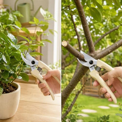 Bypass Pruning Garden Shears, 130mm SK5 Steel Lockable Clippers with Non-Slip Handle for Yard Plants, Roses & Shrubs