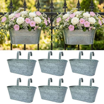 LaLaGreen Rail Planter (11.2 in, 6 Pack) Silver Metal Balcony Railing Pot - size: 11.2" (28 cm) x 6 Pack