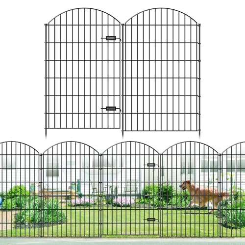 Metal Garden Fence with Gate 48 in x 12.7 ft, No-Dig Outdoor Dog Fence - size: 48"Hx12.7ft (Gate+4Panels)