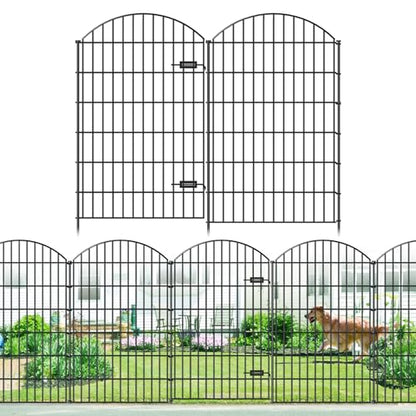Metal Garden Fence with Gate 48 in x 12.7 ft, No-Dig Outdoor Dog Fence - size: 48"Hx12.7ft (Gate+4Panels)
