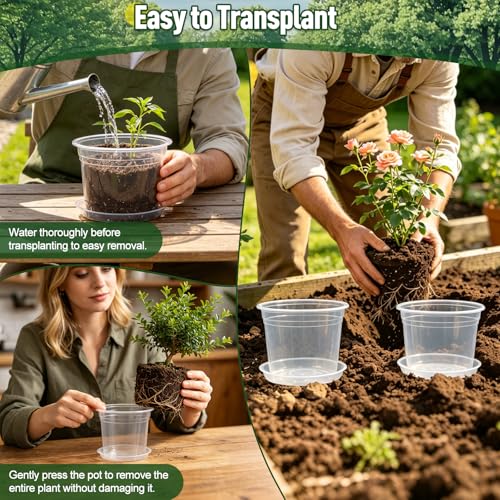 10/8/7/6 Inch Clear Nursery Pots with Drainage Holes and Saucers,12 Pack Large Clear Pots for Seedling Starter,Repotting,Growing Plants,Seedings,Flowers & Vegetables