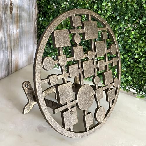 Zeckos Garden Hose Holder Circles and Squares 12 Inch Cast Iron Bronze - color: Mcm Circles & Squares - Bronze