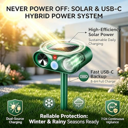 4Pack Upgraded Ultrasonic Deer Repellent for Plants Solar Animal Repellent Outdoor with Motion Sensor Strobe Light for Rabbit Cat Deterrent Raccoon Squirrel Fortress Pro Keep Deer Out of Yard Garden