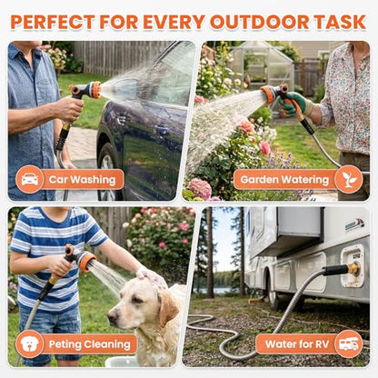 Cesun 50 ft Metal Garden Hose with 10 Function Nozzle, 50 foot x 5/8" - size: 50ft Male to Female