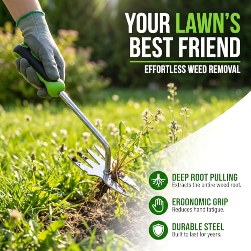 Heavy-Duty Garden Weed Pulling Tool, Deep Rooted Handheld Weed Control Tool, Stainless Steel Manual Dandelion Root Remover with Ergonomic Anti-Slip Handle for Lawn & Yard, 1 Pack