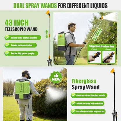 VAXMAY Battery Powered Backpack Sprayer 5.2 Gallon, 120 PSI Electric Garden Sprayer Compatible with DeWalt 20V Battery, Weed Yard Sprayer with 2 Wands, 5 Nozzles, 2.6 Ah Battery & Charger Included - size: 5.2 Gallon