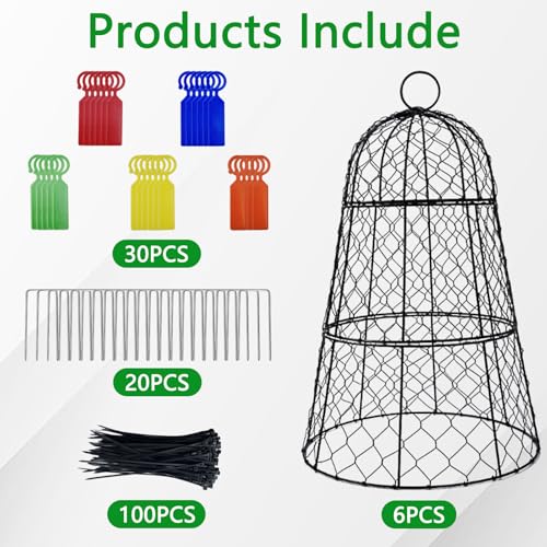 6 Pack 11.4" D x 17.7" H Garden Cloches for Plants,Rustproof Chicken Wire Cloches Flip-Top Design,Upgraded Triple Combination,Plant Protectors from Animals,Ideal for Outdoor Plant Protection