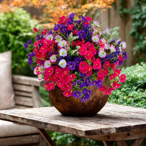 AXYLEX Artificial Morning Glory Outdoor, 16 Bundles Fake Flowers (Multi 3) - color: Multi16pcs - White+red Pink+purple+lavander