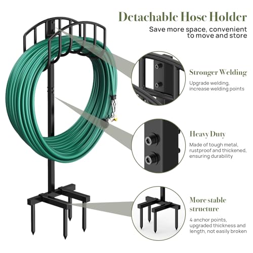 Winpull Garden Hose Holder Detachable Heavy Duty Metal Water Hose Hanger, Freestanding Hose Storage Stand Rack for Outside (Black) - color: Black