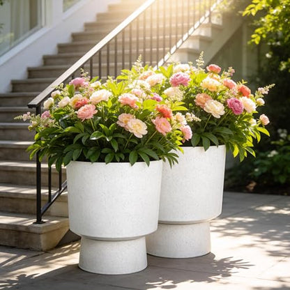 2-Pack 16.75" White Terrazzo Urn Planters with Detachable Bases - color: 16.8"h-sand White