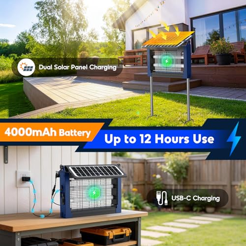 Solar Bug Zapper Outdoor, 4500V Mosquito Zapper with Dual Solar Panels - color: Blue