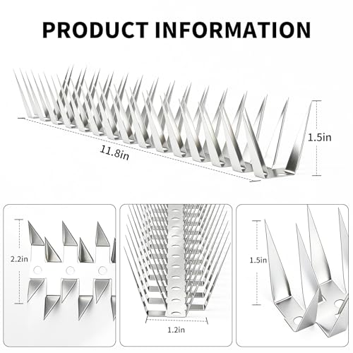 Bird Spikes, 3M Stainless Steel Bird Deterrent Spikes for Outside, Pigeon and Small Bird Control, Easy to Install Fence Roof Window Spikes, 10 Strips 10 Feet Coverage - size: 10 Feet