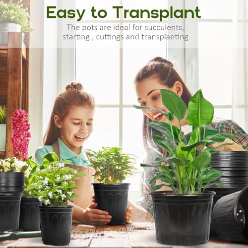 OUPSAUI 2/3/5/7 Gallon Pots for Plants,Flexible Gallon Plastic Nursery Pots with Drainage Holes, Plastic Pots for Outdoor Plants (7Gal-10pcs) - size: 7Gal-10pcs