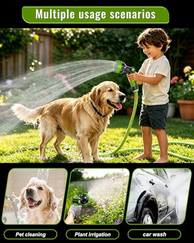 Hose Sprayer Nozzle Heavy Duty - 10 Spray Patterns Garden Hose Nozzle with Adjustable Flow Control for Watering Plants, Washing Cars,Washing Pets, Thumb Control (Green) - color: Green