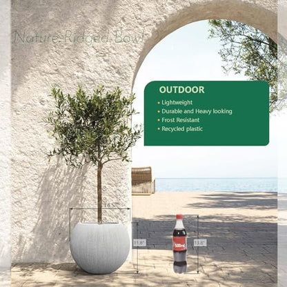 11.8" H x 14.5" Dia Large Round Plastic Planter Pot with Drainage & Plug - color: Mediterranean Beige