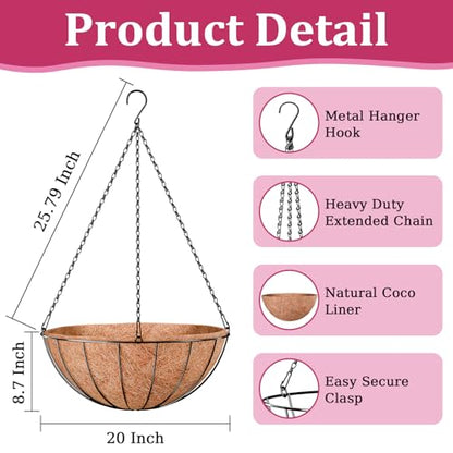 Halatool 20 Inch Large Hanging Baskets for Plants Outdoor with Coco Liner