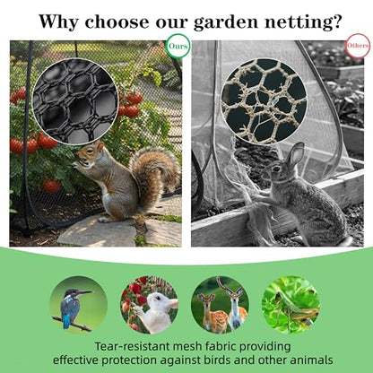 2PCS Pop-Up Garden Netting Protector with 2 Storage Bags & 16 U-Shaped Nails, 28"x28"x32" Plant Shade Tent， Mesh Plant Cover from Animals for Vegetables Fruits Flowers