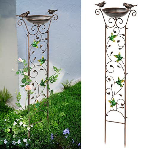 SUNNYPARK 43.5 Inch Metal Bird Bath Bowl with Garden Trellis Outdoor - size: Hummingbird