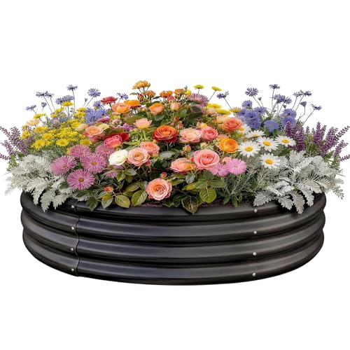 Land Guard Galvanized Raised Garden Bed, Planter Raised Garden Beds Outdoor, Round Clearance Raised Garden Beds for Gardening Vegetables 4x4x1ft (Gray)…… - color: 2-grey, size: 4×4×1ft