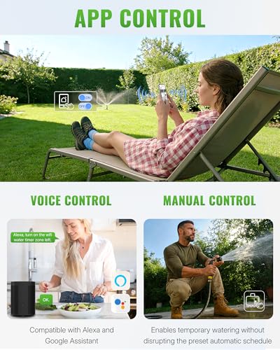 WiFi Water Timer for Garden Hose, Sprinkler Timer 4 Zone, Smart Hose Water with WiFi Irrigation Controller,Voice Control RF433 Automatic Irrigation System/Rain Delay/Manual Watering D34WT06 - style: 4 ZONE