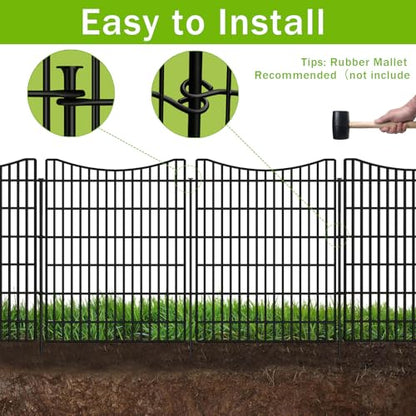 10 Panels No Dig Dog Fence Outdoor for Yard, 48 in (H) x 23.6 ft (L) Animal Barrier Fence Rustproof Metal Wire Panel Border for Dog, Tall Garden Fenceing Panels Temporary Ground Stakes for Yards,Patio - size: 48 in（H）