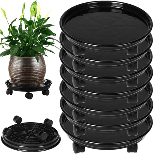 7 Packs Plant Caddy with Wheels 11.8" Plastic Rolling Plant Stands Heavy-duty Plant Dolly with Casters Indoor Outdoor Wheeled Plant Roller Base Large SaucerTray Mover - color: Black, size: 11.8" - 7 packs
