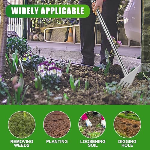 BARAYSTUS 2‑in‑1 Garden Hoe & Weed Rake with Long Handle for Weeding - size: Small Head: 3.1" W x 7.4" H