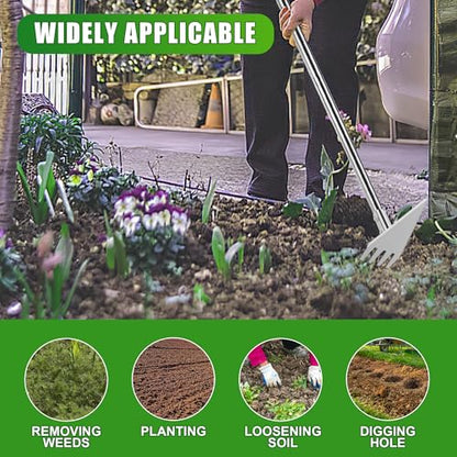 BARAYSTUS 2‑in‑1 Garden Hoe & Weed Rake with Long Handle for Weeding - size: Small Head: 3.1" W x 7.4" H