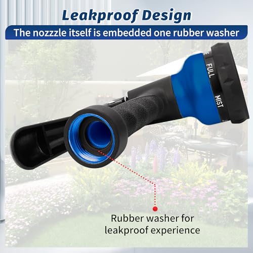 AUTOMAN-Garden-Hose-Nozzle, 2 Pack ABS Water Spray Nozzle with Heavy Duty 7 Adjustable Watering Patterns,Slip Resistant for Watering Plants,Lawn& Garden,Washing Cars,Cleaning,Showering Pets - Blue - color: Blue