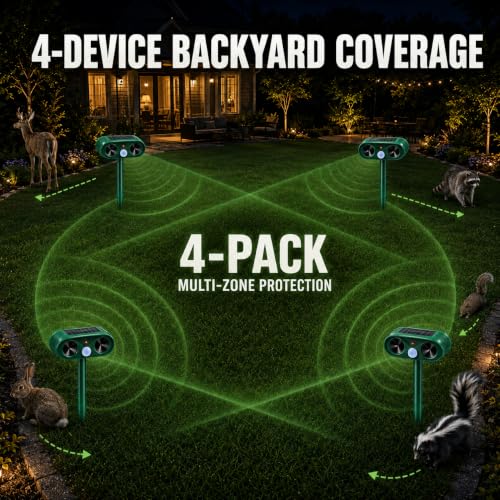 2026 Upgraded Solar Ultrasonic Animal Repellent Outdoor for Yard 4-Pack