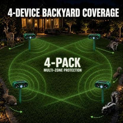 2026 Upgraded Solar Ultrasonic Animal Repellent Outdoor for Yard 4-Pack