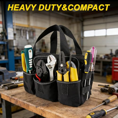 Small Tool Bag, Close Top Wide Mouth Tool Organizer Bag, Large Tool Bags - color: Black-1, size: 12 Inch