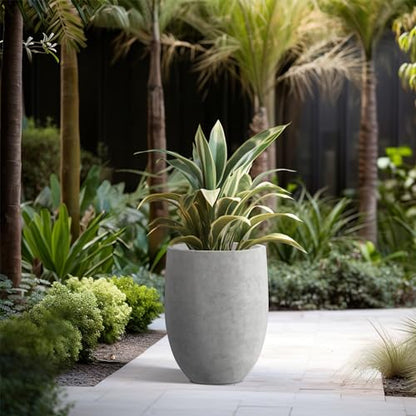 Kante 21.7" Tall Concrete Planter, Large Round Bullet Pot, Pale Gray - color: Natural Concrete