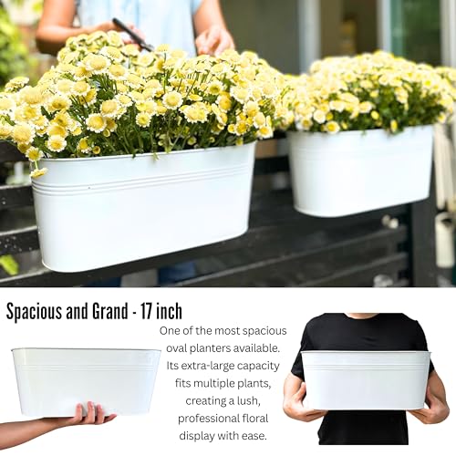 LaLaGreen Outdoor Rail Planter (17 in, 6 Pack) White Metal Deck Fence Pots