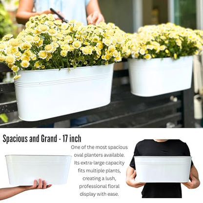 LaLaGreen Outdoor Rail Planter (17 in, 6 Pack) White Metal Deck Fence Pots