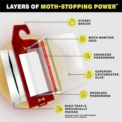 Catchmaster Clothes Moth Traps 6 Pack, Odorless Pheromone Trap for Closets - color: Red