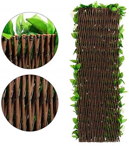 DOEWORKS Expandable Faux Ivy Trellis Fence, Patio Privacy Screen, 1 Pack - color: Green with White Flowers, size: 16 x 45 in, 1 Panel
