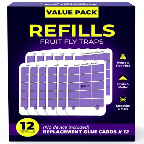 Upgraded Fruit Fly Traps for Indoors, Flying Insect Trap for Fruit Flies, Gnats, Plug in Bug Zapper Indoor with Dual-UV Lights & Trapping, Electric Grid & Glue Traps - size: 12 Glue Boards