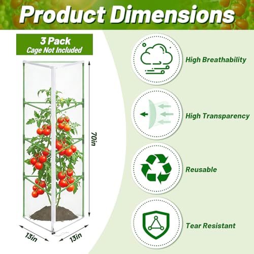 3Pcs 67"x12.6"x12.6" Garden Bird Netting for Triangle Tomato Cage - size: Triangle Cage Covers（Cover Only）