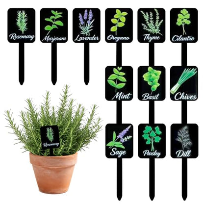12Pcs Waterproof Acrylic Plant Labels with Stakes for Garden Herb Signs