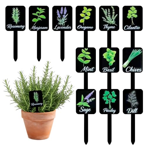 12Pcs Waterproof Acrylic Plant Labels with Stakes for Garden Herb Signs