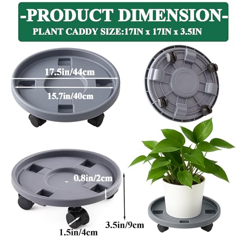 Rolling Plant Stand Outdoor 3 Pack 17.3 Inch Plant Caddy with Wheels, Grey - color: Grey, size: 17.3 inch